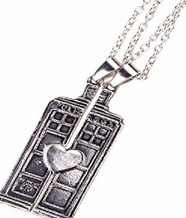HITTIME TR.OD 2Pcs Hot Doctor Who Tardis Police Box Pendant Heart Couples Sweetheart Necklace