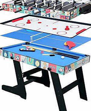 HLC 4 in 1 Multi Sports Game Table Combo Table- Pool Table/ Air Hockey /Mini Table Tennis Table/ Football Table With folding Legs, 4 Ft