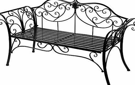 HLC Metal Antique Garden Bench Outdoor Doubel Seat with Decorative Cast Iron Backrest