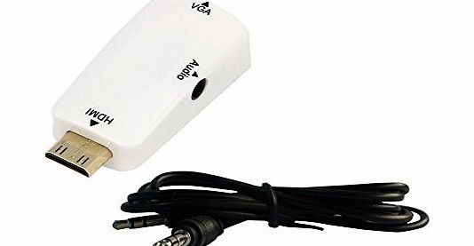 HLC Portable HDMI to VGA Audio Adapter with 3.5mm Audio Jack Cable White