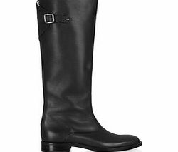 Black leather buckle detail long boots
