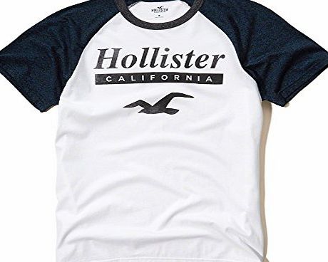 Hollister Co. RAGLAN LOGO GRAPHIC TEE Mens Vintage Look T-Shirt (White) (Large)