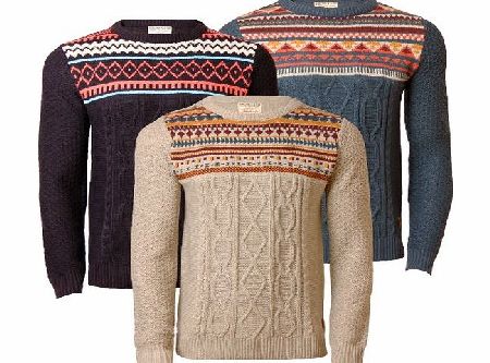 Holmes Mens Jumper Holmes amp; Co Knitwear Fair Isle Cable Knit Sweater Pullover Nordic, Oatmeal, Medium