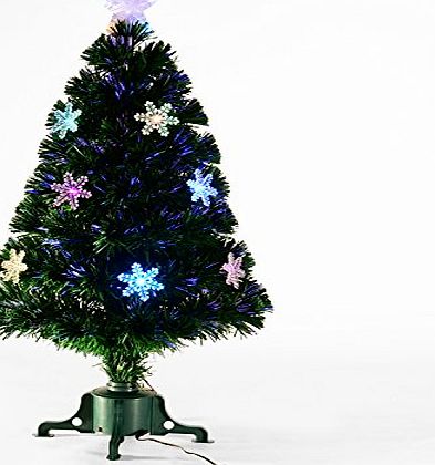 3ft 4ft 6ft Green Fibre Optic Artificial Christmas Tree Xmas Colourful LED Scattered Light Tree with Snowflakes Ornaments Fireproofing (3ft (90cm))
