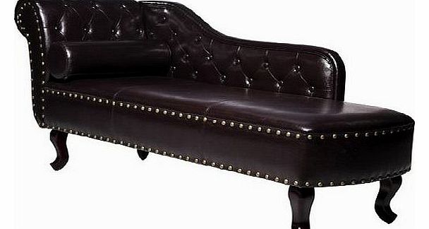 Deluxe Vintage Style Faux Leather Chaise Longue - Dark Brown