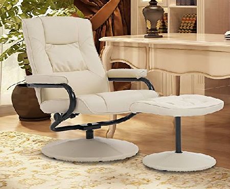 Homcom  Executive Recliner Chair High Back Swivel Armchair Lounge Seat w/ Footrest Stool (Cream)