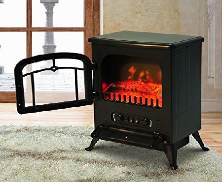 Homcom  Freestanding Electric Fire Place Indoor Heater Glass View Log Wood Burning Effect Flame Portable Fireplace Stove 1850W MAX