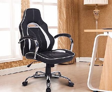 Homcom Racing Gaming Sports Chair Swivel Desk Seat Leather Office Chair Computer PC Chairs Height Adjustable Armchair (Black and White)