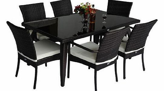 Rattan Garden Furniture Aluminum Dining Set Patio Rectangular Table with 6-Outdoor Chairs (7 Pieces)