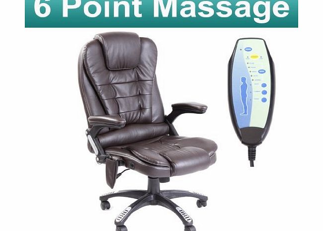 RIO BROWN RECLINING MASSAGE LEATHER OFFICE CHAIR w 6 POINT MASSAGE HIGH BACK COMPUTER DESK 360 SWIVEL