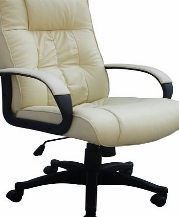 Padded Cream Leather Office Chair For Home Or Office - Executive Computer Pc Seat
