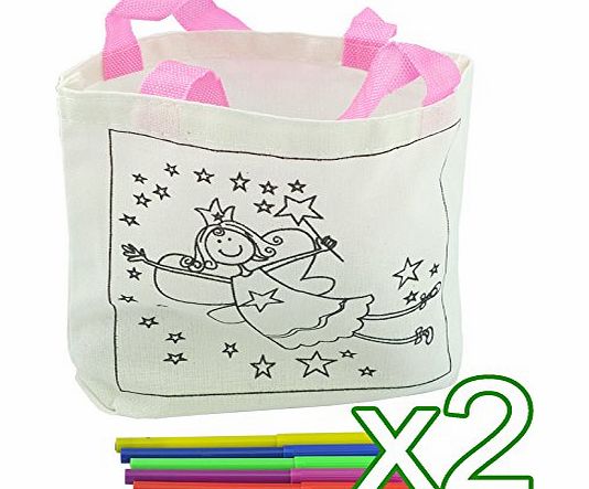 Home Garden Online Animal Antics Kids Tote bag With Five Felt Tip Pens, 22CMX22CM With 30CM Handle (Pack of 2, Fairy)