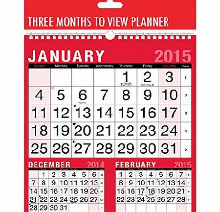 Home Office 2015 THREE MONTHS TO VIEW PLANNER EASY VIEW WALL CALENDAR OFFICE/HOME BRAND NEW