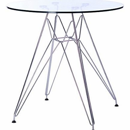 HOME SOLUTIONS Eames style Asti Glass Dining Round Table-Clear Glass Top With Chromed Legs-Perfect to match Charles 