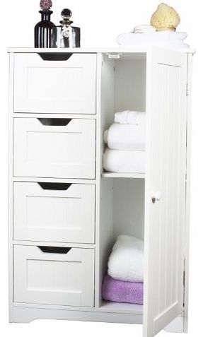HOME SOLUTIONS White wooden cabinet with four drawers and cupboard - bathroom, bedroom, anyroom