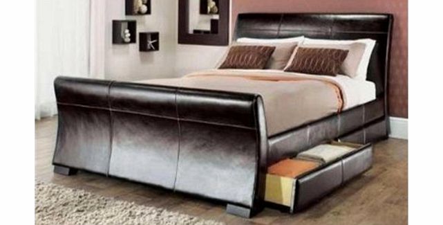 4ft 6in double leather sleigh bed dark brown with storage 4 x drawers by Layzze