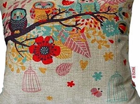 Cotton Linen Square Decorative Throw Pillow Case Cushion Cover Owls with Birdcage 18 ``X18 ``