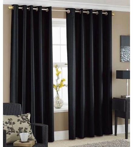 BLACK FAUX SILK LINED CURTAINS WITH EYELET RING TOP 90 x 90``