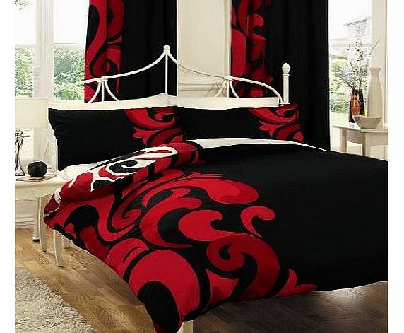 BLACK RED & CREAM BOLD PRINTED KING SIZE DUVET COVER BED SET