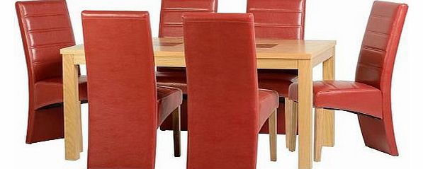 Wessex 59`` Oak & Walnut Inlay Dining Set With 6 Rustic Red Full Back Chairs