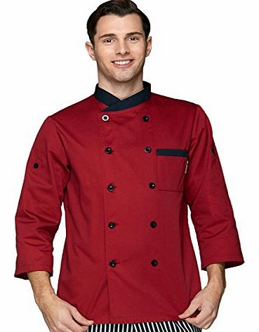 Chefs Apparel Red wine designer chefs jackets long sleeve chef uniforms Down to normal long sleeve, roll up to short sleeve U135T0100D(6 sizes available) (L Bust 110cm/43.5`` Waist 110cm/42.5``)