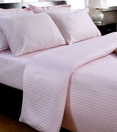Homescapes - 330 Thread Count - ( Non - Twisted Yarn ) Ultrasoft - Pink ( With Satin Stripe ) Duvet Cover and 1 Pillowcase Set - Single - 100 Egyptian Cotton Percale - Anti Dust Mite
