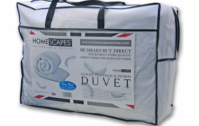 Homescapes - Luxury White Goose Feather amp; Down Duvet - 10.5 Tog - Double size - 100 Cotton Anti Dust Mite amp; Down Proof Fabric - Anti allergen - Box Baffle Construction - Washable at Home