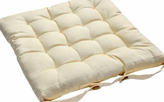- Seat Pad - Cream - 40 x 40 cm - Chair Cushion with a Button Tie Handle to fix to Chair - 100% Cotton - Well Filled - Easy Care - Washable At Home