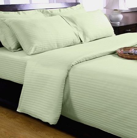 Homescapes 330 Thread Count ( Non Twisted Yarn ) Ultrasoft Sage Green ( With Satin Stripe ) Duvet Cover and 2 Pillowcase Set Double 100 Egyptian Cotton Percale Anti Dust Mite