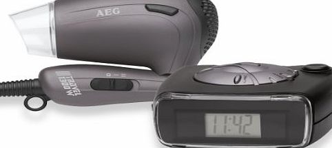 Hometek AEG RS 5629 2-in-1 Travel Set Hair Dryer Plus Travel Alarm Clock