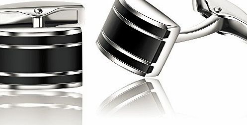 Honey Bear Mens Stainless Steel Black Rectangle Business Wedding Cufflinks Gift Present