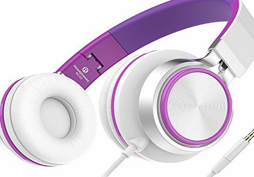 Honstek Sound Intone Stereo Headsets Strong Low Bass Headphones Lightweight Portable Adjustable Wired Over Ear Earbuds for MP3/4 PC Tablets Cell Phones (White/Purple)