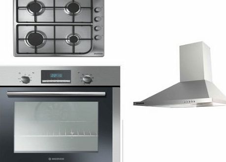 Built-in Multi Function Oven HOC709/6X, 4 Burner Gas Hob HGL64SC and HECH616X 60cm Stainless Steel Chimney Hood