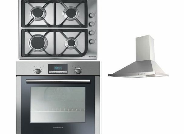 Built-in Multi Function Oven HOC709X, 4 Burner Gas Hob HGL64SCX and HECH616X 60CM Stainless Steel Chimney Hood