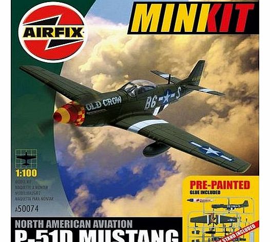 Airfix A50074 North American P-51D Mustang 1:100 Scale Mini Kit Gift Set Pre-painted inc Glue