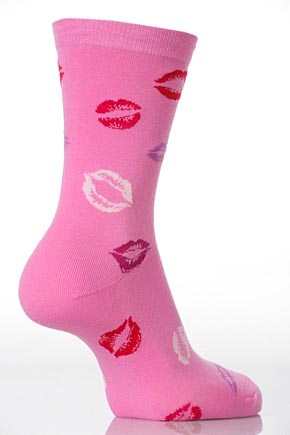 Ladies 1 Pair Hot Sox Valentine Kisses Socks In 2 Colours Bubble Gum Pink