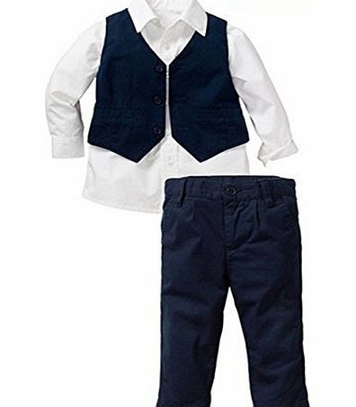 Hotportgift Baby Boys Kids Shirt Tops pants waistcoat Gentleman 3pcs Suit Outfit Clothes Set (90(Advice1-2 years))