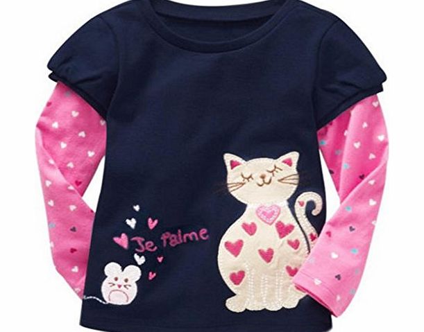 Hotportgift Baby Girls Long Sleeve Cotton Cat Mouse Polka Dots Cotton Tops T-Shirt