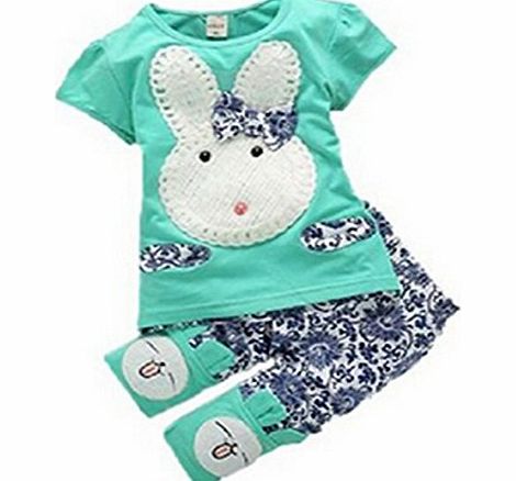 Hotportgift Baby Kids Girls Boys Toddlers Cute Rabbit Top short Pants 2pc Suit Set Clothes (L(Advice2-3Years), blue)