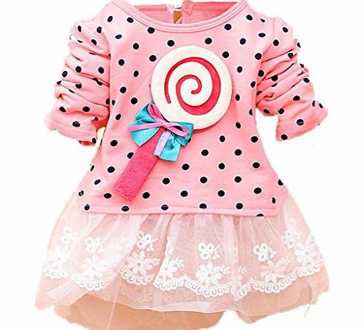 Hotportgift Cute Baby Girls Kids Toddlers Lollipop Lace Bow Princess Dress One-piece Skirt