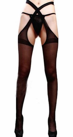 Hotportgift Hot Sexy Lingerie Womens Open Crotch Sheer Transparent Silk Stockings Pantyhose