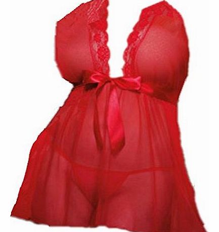 Plus Size Women Sexy Lingerie Dress Underwear Red Babydoll Sleepwear + G-string (XXXXL (UK18))