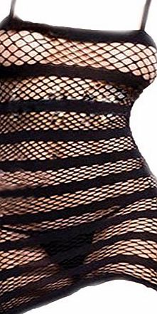 Hotportgift Sexy Lingerie Fishnet Crotchless Open Crotch Dress Bodystocking Fetish Black Red (Black)