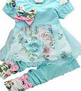Hotportgift Tops Kids Girl and Boy Lace Flower T-shirts Clothes amp; Pants Trousers Outfit (2-3 years, pink)