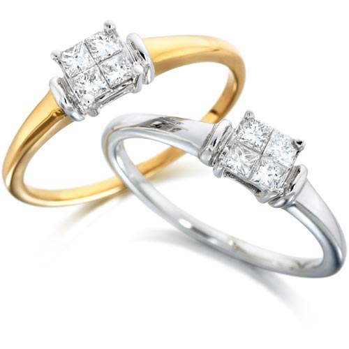 0.25 Ct Four Stone Princess Cut Diamond Ring In 18 Carat White Gold