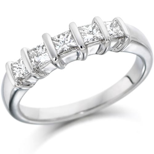 0.5 Ct Five Stone Princess Cut Diamond Ring In 18 Carat White Gold