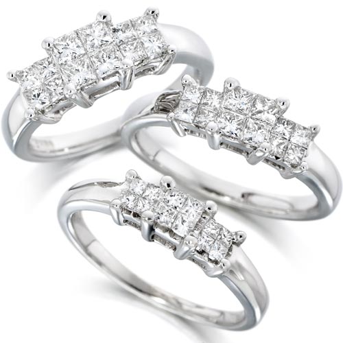 0.75 Ct Princess Cut 12 Stone Diamond Ring In 18 Carat White Gold