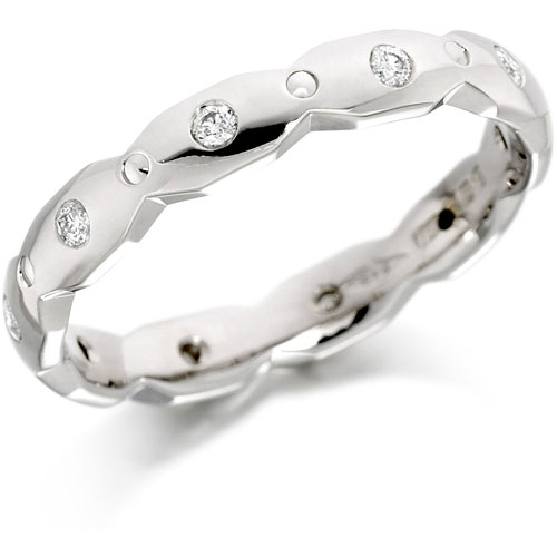 3mm 0.10 Ct Diamond Link Court Wedding Band In 9 Ct White Gold