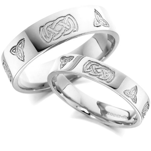 4mm Celtic Design Flat Court Wedding Band In 9 Ct White Gold