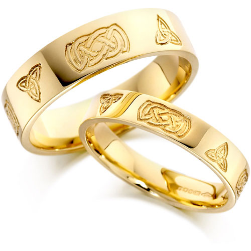 4mm Celtic Design Flat Court Wedding Band In 9 Ct Yellow Gold